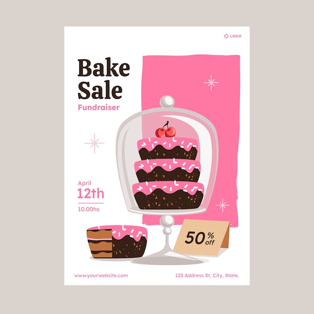 hand drawn flat design bake sale flyer