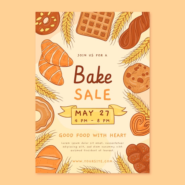 Vector hand drawn flat design bake sale flyer