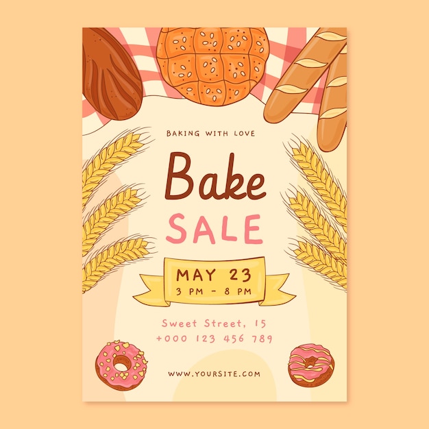 Vector hand drawn flat design bake sale flyer