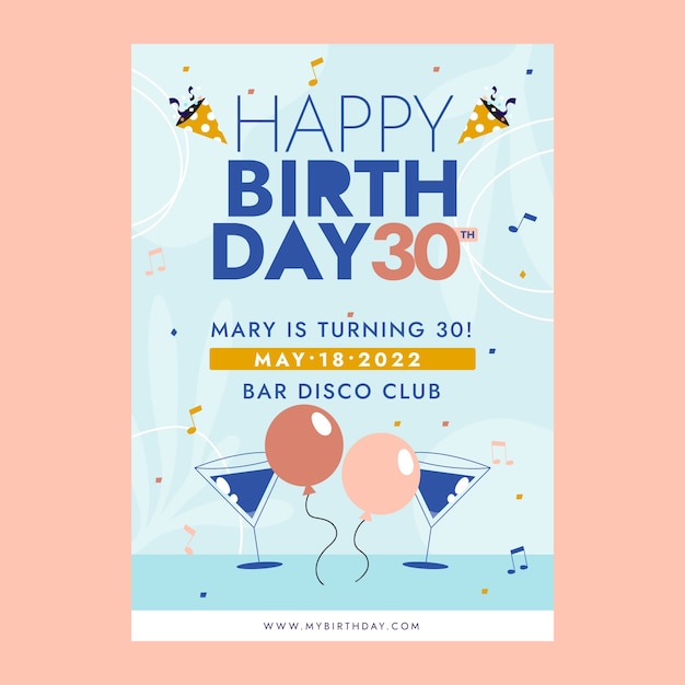hand drawn flat design birthday party flyer