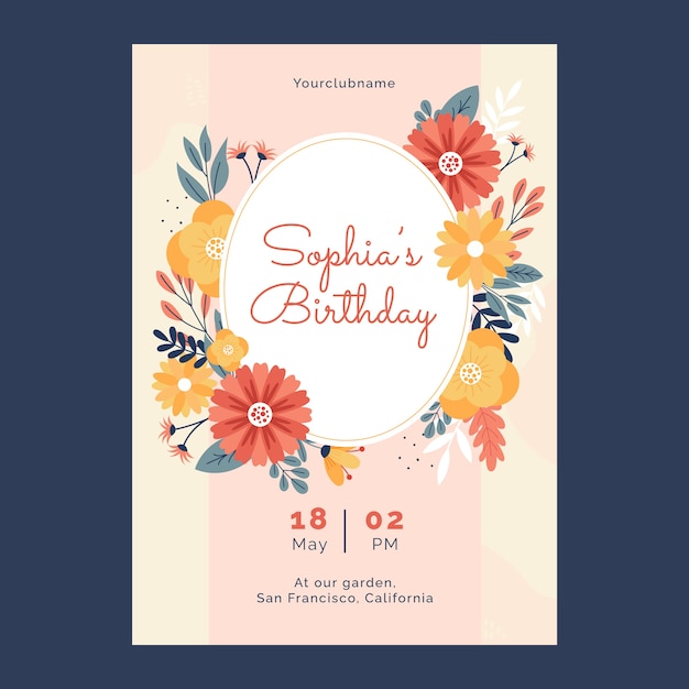 Vector hand drawn flat design birthday party flyer