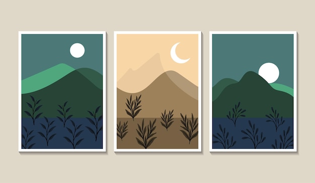 Vector hand drawn flat design boho wall art collection