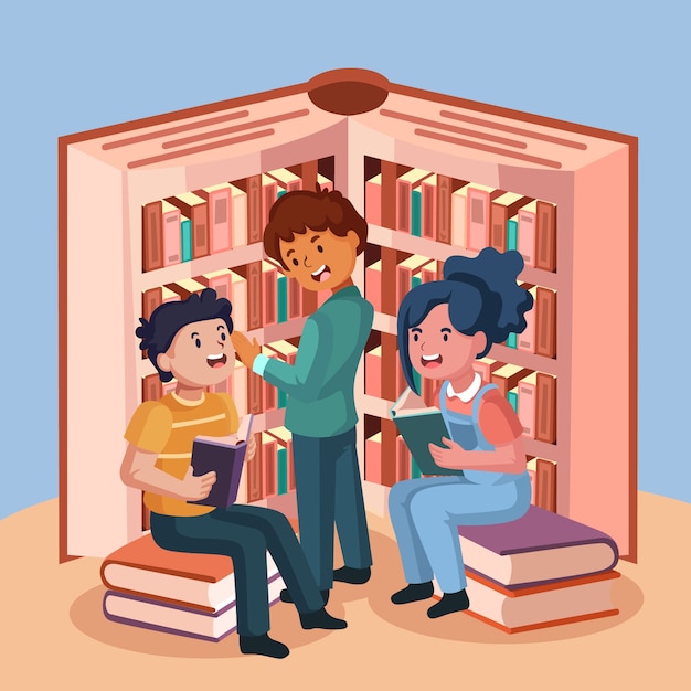 Нарисованная рукой иллюстрация книжного клуба плоского дизайна