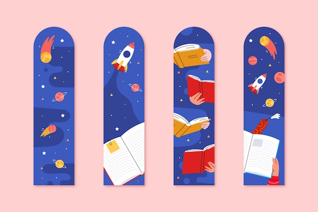 Vector hand drawn flat design bookmark set