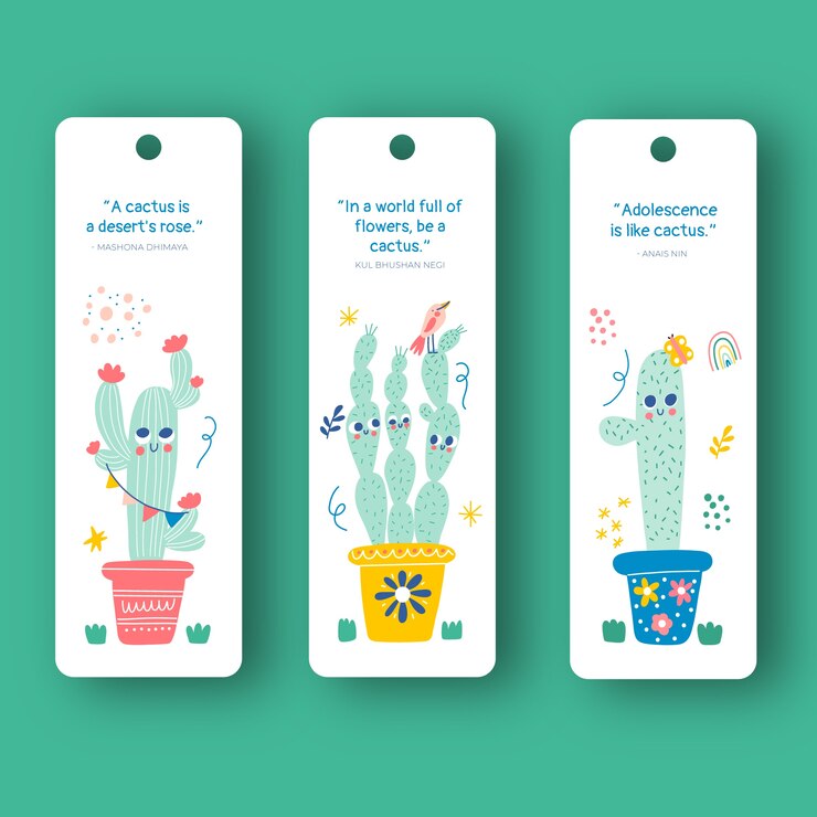 Vector hand drawn flat design bookmark set