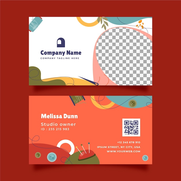 Hand drawn flat design business pack horizontal business card