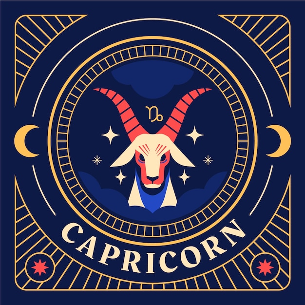 hand drawn flat design capricorn logo template