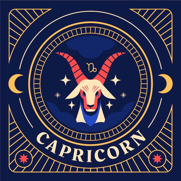 Vector hand drawn flat design capricorn logo template