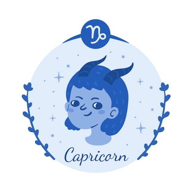 Hand drawn flat design capricorn logo