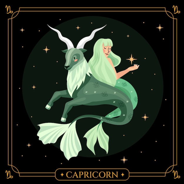 Hand drawn flat design capricorn logo