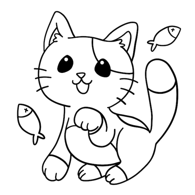 Vector hand drawn flat design cat outline