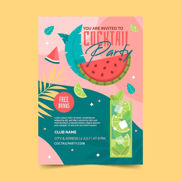 Vector hand drawn flat design cocktail flyer design