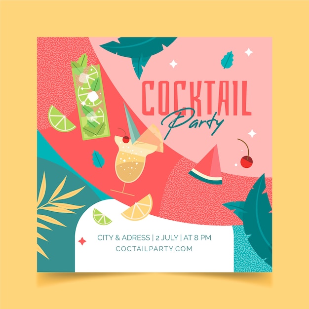 hand drawn flat design cocktail flyer design