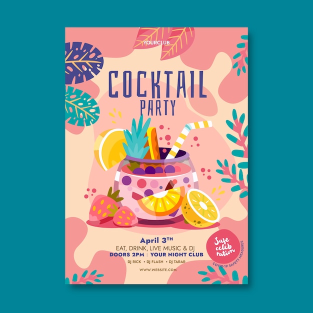 Vector hand drawn flat design cocktail flyer template