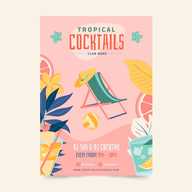 Vector hand drawn flat design cocktail flyer