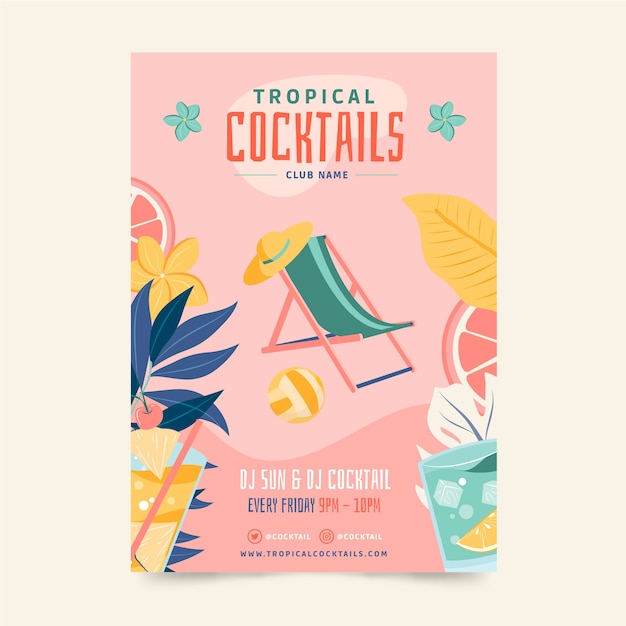 Vettore volantino per cocktail design piatto disegnato a mano