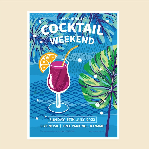 Vector hand drawn flat design cocktail flyer