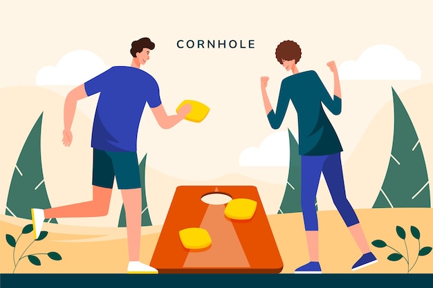 Illustrazione di cornhole design piatto disegnata a mano