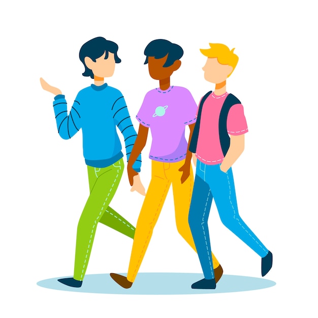 Hand drawn flat design crowd of people walking illustration