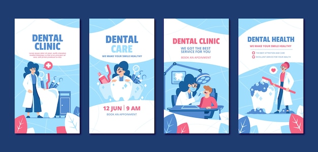 Hand drawn flat design dental clinic instagram stories