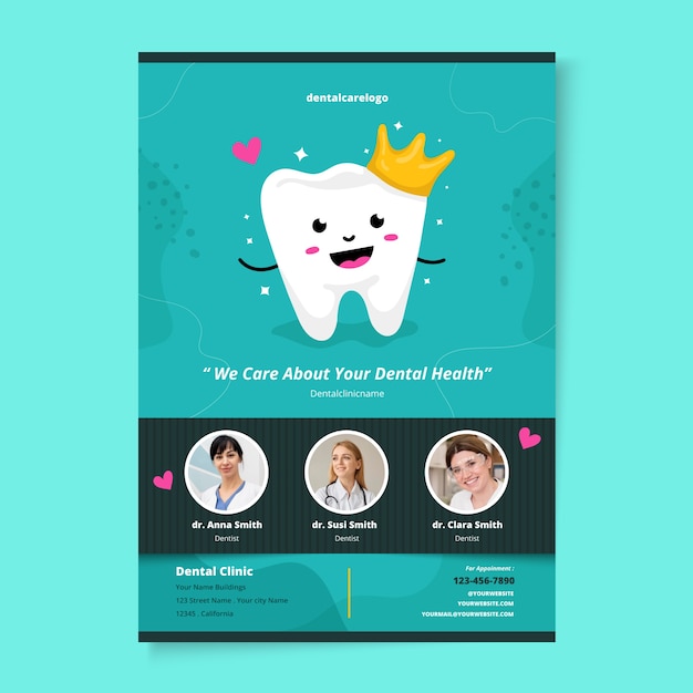 Vector hand drawn flat design dental flyer template