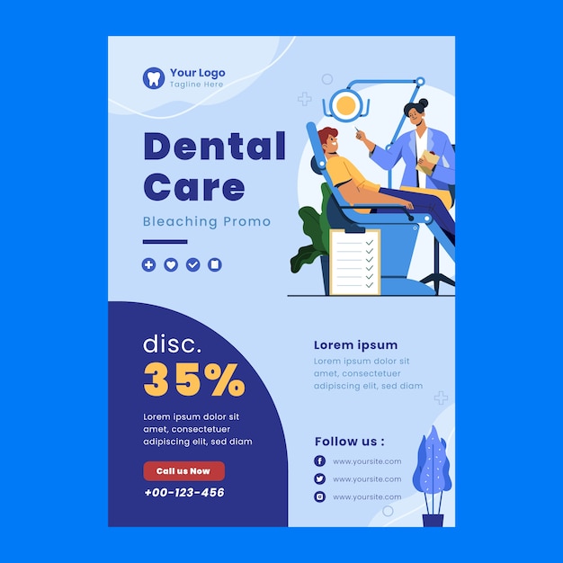hand drawn flat design dental flyer template