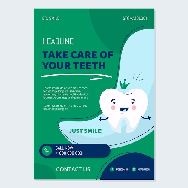 Vector hand drawn flat design dental flyer template