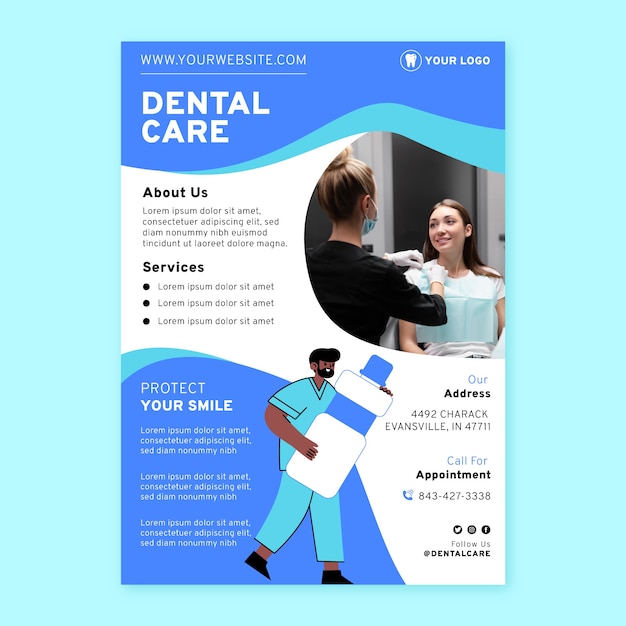 Vector hand drawn flat design dental flyer template