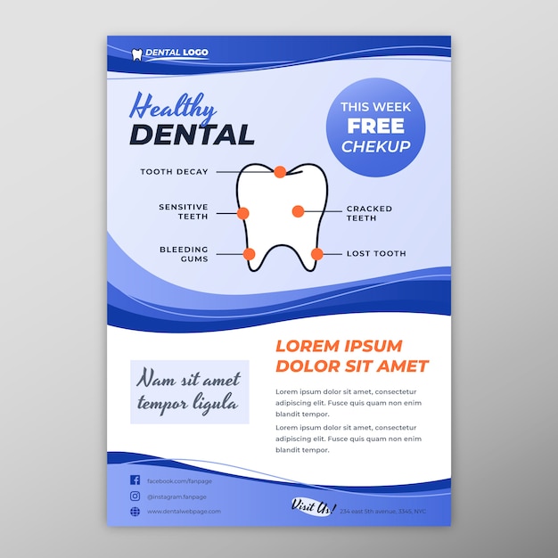 Vector hand drawn flat design dental flyer template