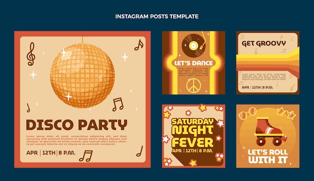 Hand drawn flat design disco party template