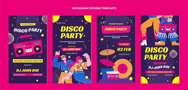 Vector hand drawn flat design disco party template