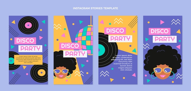 Vector hand drawn flat design disco party template