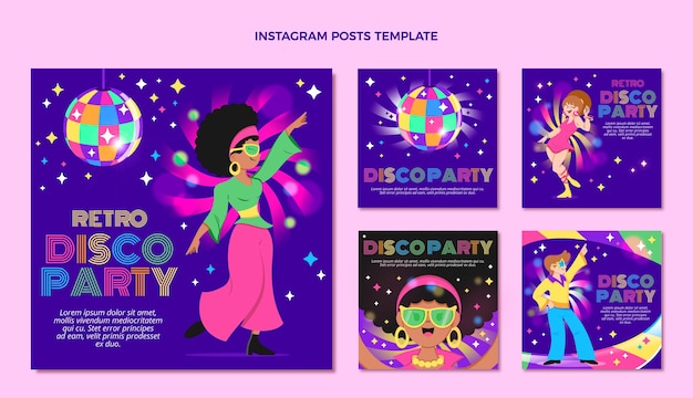 Vector hand drawn flat design disco party template