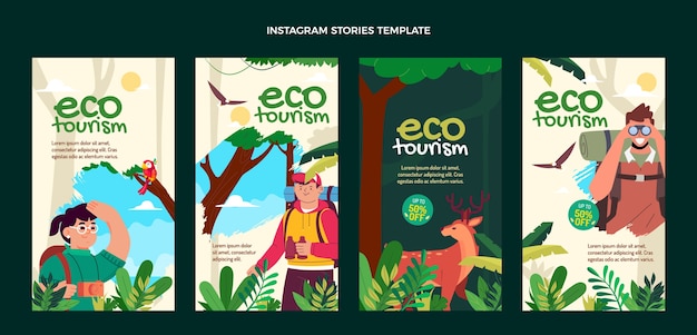 Hand drawn flat design ecotourism instagram stories