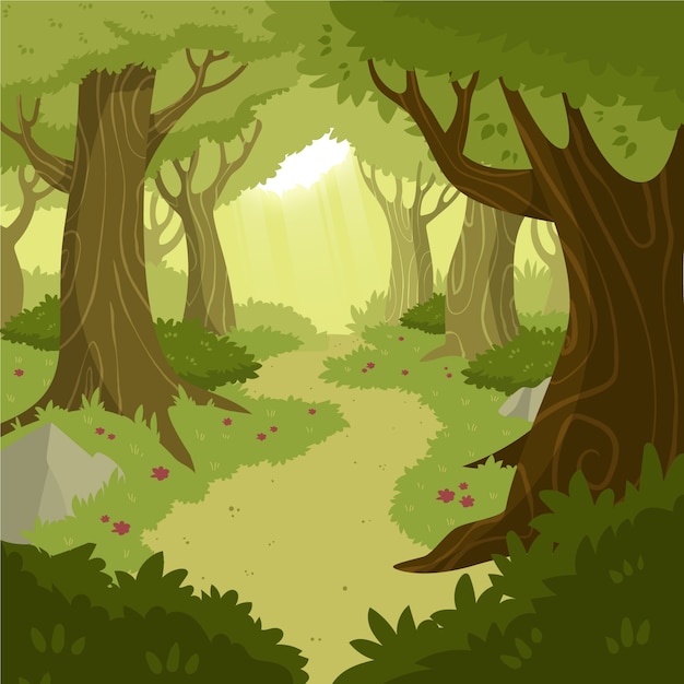 Hand drawn flat design enchanted forest illustration