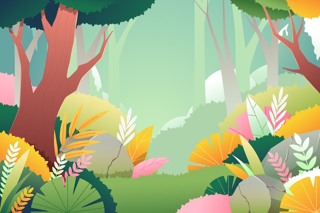 Vector hand drawn flat design enchanted forest illustration