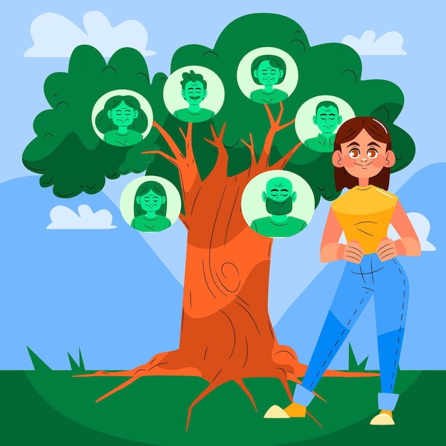 Vector hand drawn flat design family tree