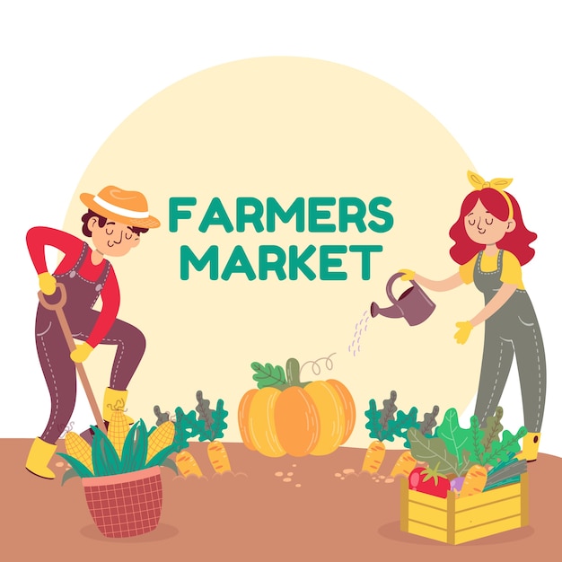 Hand drawn flat design farmers market illustration