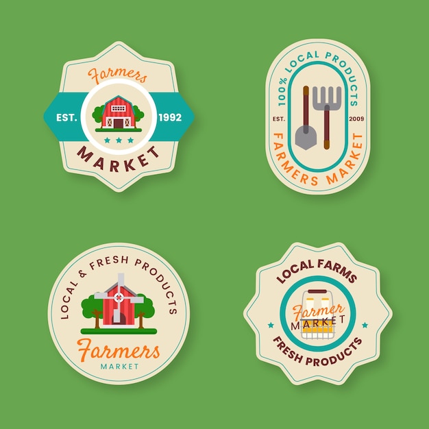 Logo del mercato degli agricoltori di design piatto disegnato a mano