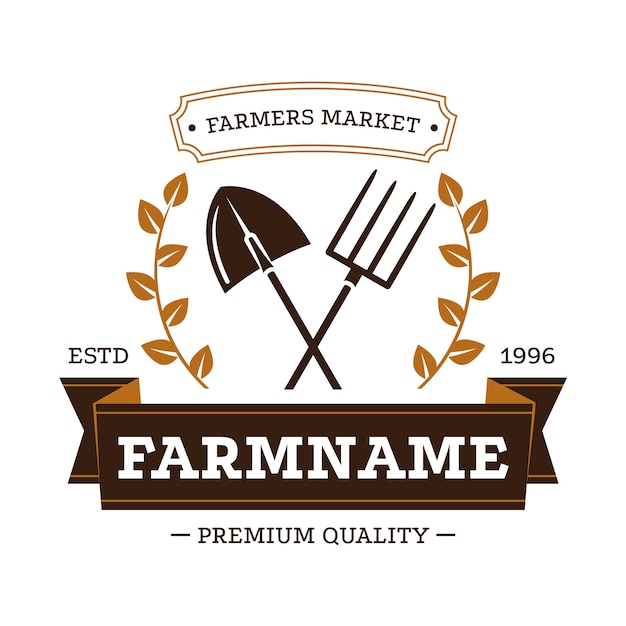 Vettore logo del mercato degli agricoltori di design piatto disegnato a mano