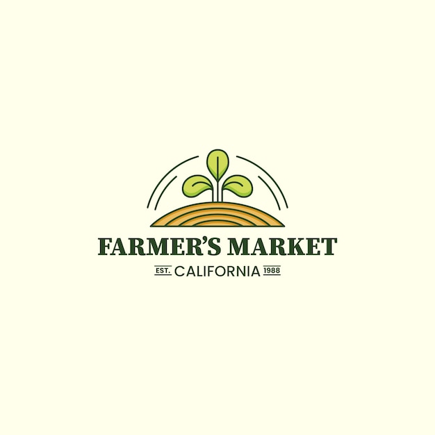 Vector hand drawn flat design farmers market logo