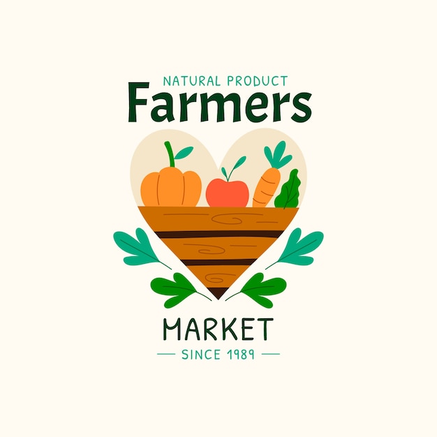 Hand drawn flat design farmers market logo
