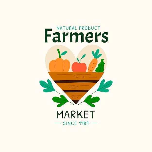 Logo del mercato degli agricoltori di design piatto disegnato a mano