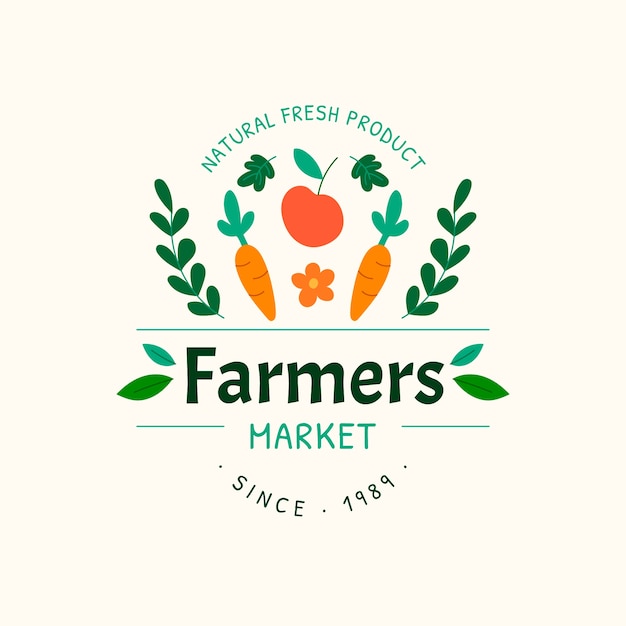 Vettore logo del mercato degli agricoltori di design piatto disegnato a mano