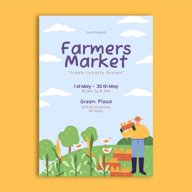 hand drawn flat design farmers market poster