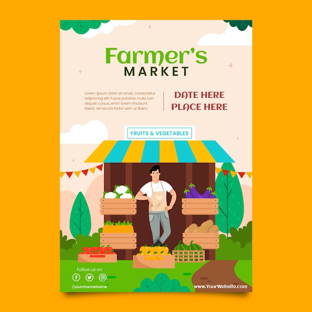 Hand drawn flat design farmers market poster