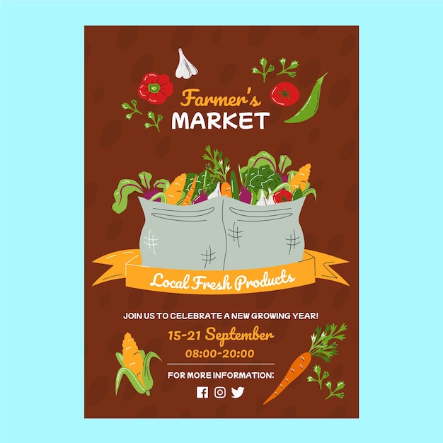 Hand drawn flat design farmers market poster