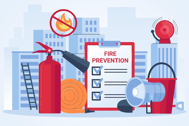 Vettore concetto di prevenzione degli incendi di design piatto disegnato a mano