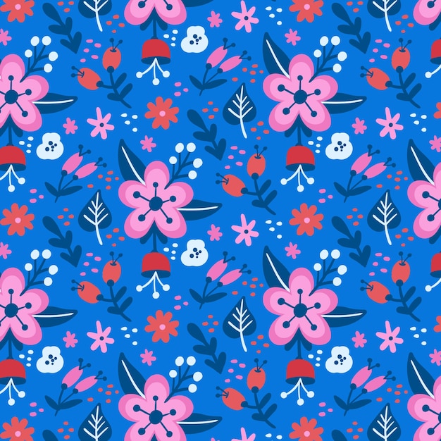 Hand drawn flat design floral pattern