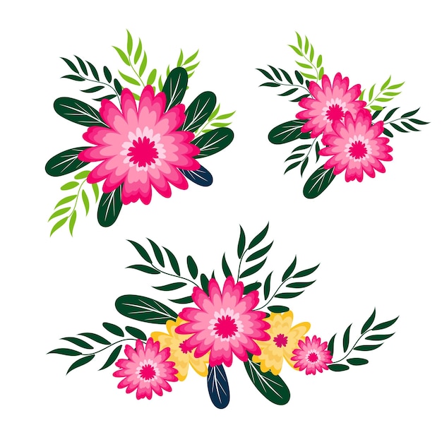 Vector hand drawn flat design flower arrangement collection